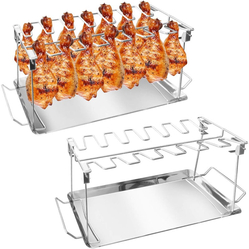 🍗 Stainless Steel Chicken Leg Rack 🔥 | BBQ Drumstick Roasting Stand with Drip Tray for Oven & Grill