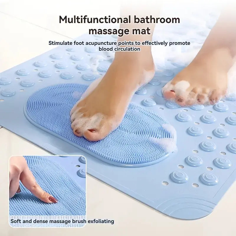 Non-Slip Shower Mat with Strong Suction Cups & Drain Holes | Foot Massage Bath Mat