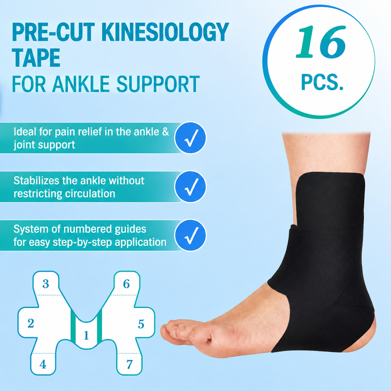 🔥 Pre-cut Ankle Kinesiology Tape (Unisex/Waterproof) — Breathable, elastic athletic tape designed for sports; helps relieve pain, reduce swelling, support ligaments, and maintain freedom of movement.