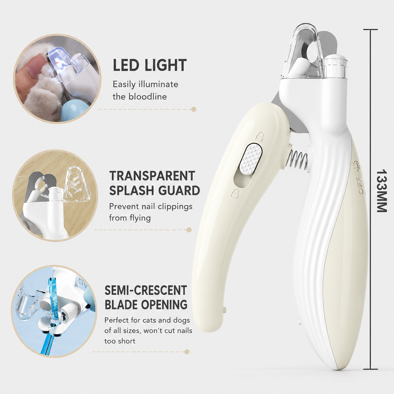 LED Pet Nail Clipper - Ergonomic Non-Slip Handle, Durable Sharp Stainless Steel Blades, Safe Guard, Quick Illumination LED Light, Secure Lock, 0.24"-0.24 Inches Nail Fit, Pet Grooming Tool for Dog & Cat Home Use