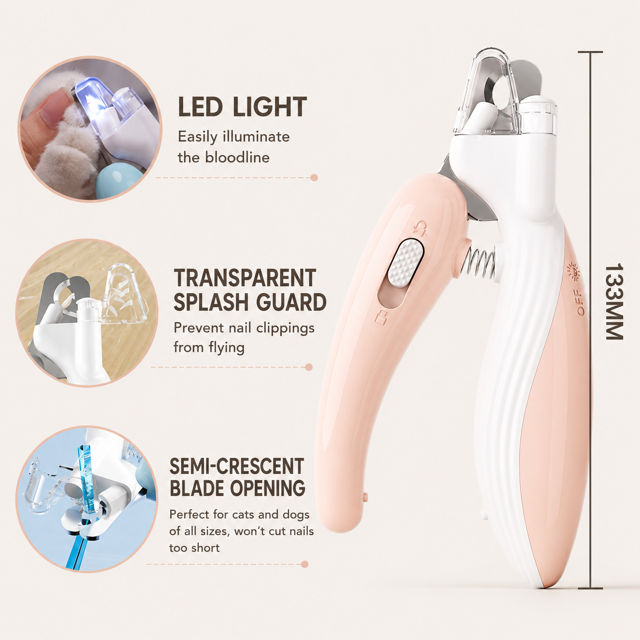 LED Pet Nail Clipper - Ergonomic Non-Slip Handle, Durable Sharp Stainless Steel Blades, Safe Guard, Quick Illumination LED Light, Secure Lock, 0.24"-0.24 Inches Nail Fit, Pet Grooming Tool for Dog & Cat Home Use