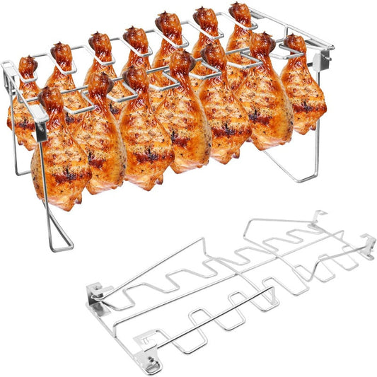 🍗 Stainless Steel Chicken Leg Rack 🔥 | BBQ Drumstick Roasting Stand with Drip Tray for Oven & Grill