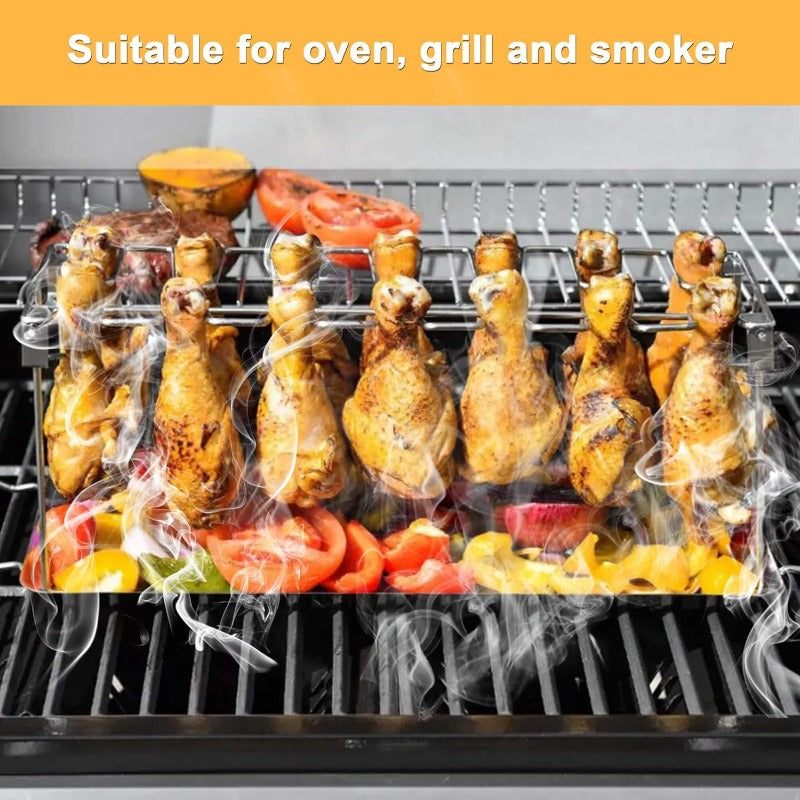 🍗 Stainless Steel Chicken Leg Rack 🔥 | BBQ Drumstick Roasting Stand with Drip Tray for Oven & Grill