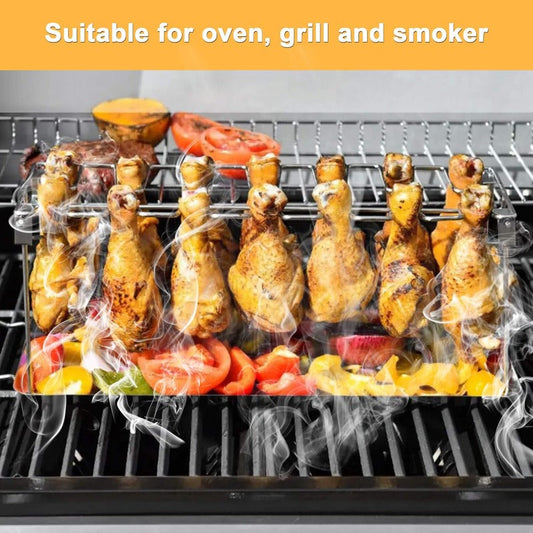 🍗 Stainless Steel Chicken Leg Rack 🔥 | BBQ Drumstick Roasting Stand with Drip Tray for Oven & Grill