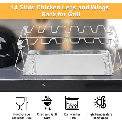 🍗 Stainless Steel Chicken Leg Rack 🔥 | BBQ Drumstick Roasting Stand with Drip Tray for Oven & Grill