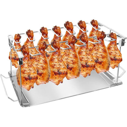 🍗 Stainless Steel Chicken Leg Rack 🔥 | BBQ Drumstick Roasting Stand with Drip Tray for Oven & Grill