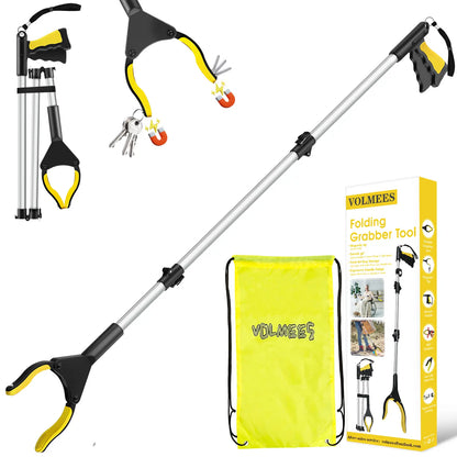 🦾 Extra-Long Grabber Tool | 360° Rotating Jaw, Featuring Magnetic Tip and Anti-Drop Wrist Strap
