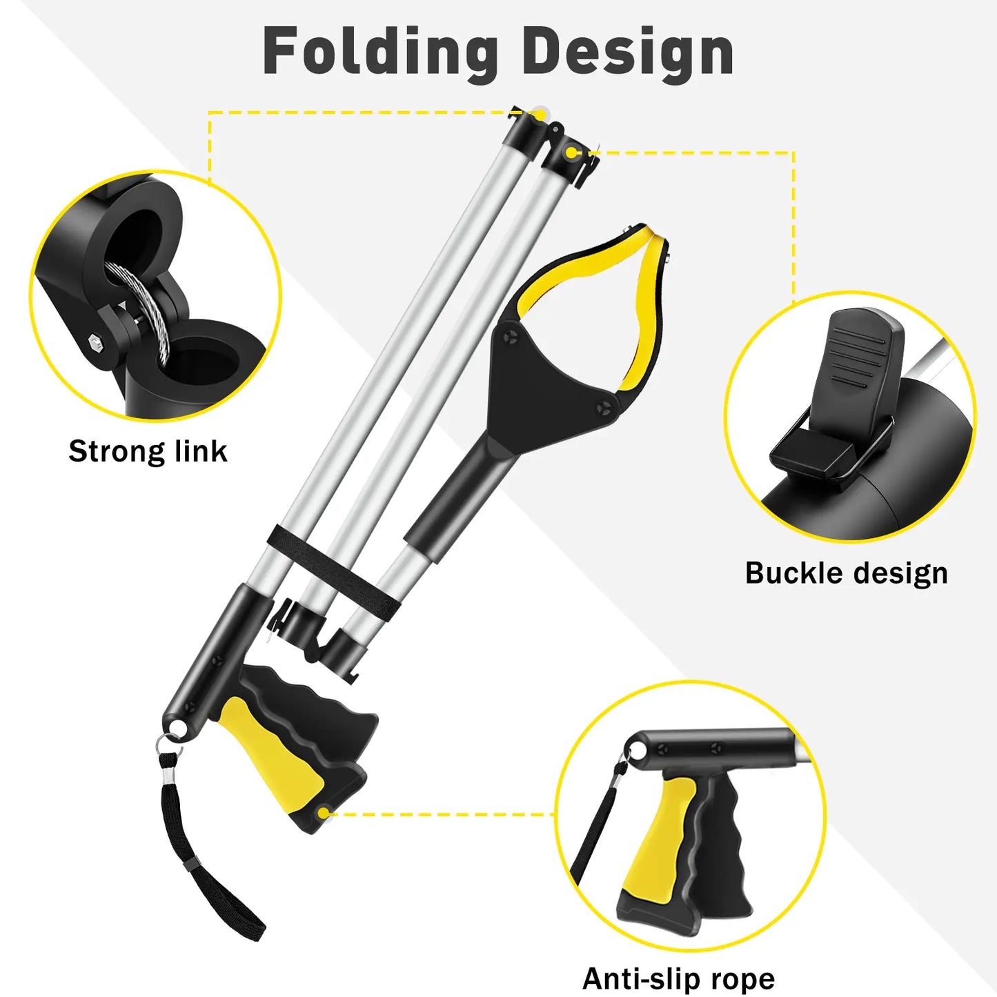 🦾 Extra-Long Grabber Tool | 360° Rotating Jaw, Featuring Magnetic Tip and Anti-Drop Wrist Strap