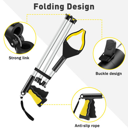 🦾 Extra-Long Grabber Tool | 360° Rotating Jaw, Featuring Magnetic Tip and Anti-Drop Wrist Strap