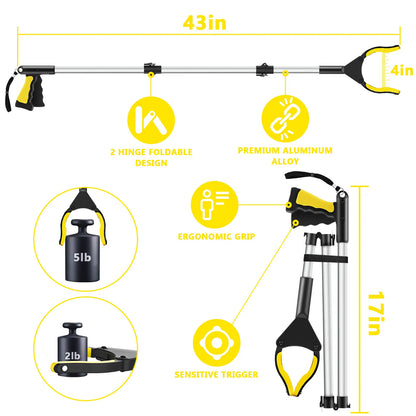 🦾 Extra-Long Grabber Tool | 360° Rotating Jaw, Featuring Magnetic Tip and Anti-Drop Wrist Strap