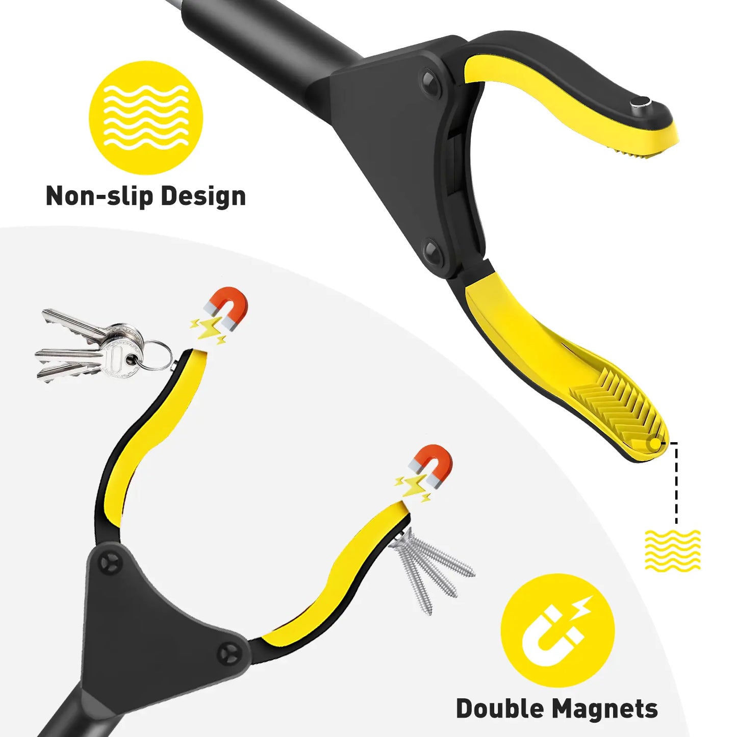 🦾 Extra-Long Grabber Tool | 360° Rotating Jaw, Featuring Magnetic Tip and Anti-Drop Wrist Strap