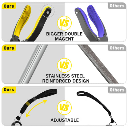🦾 Extra-Long Grabber Tool | 360° Rotating Jaw, Featuring Magnetic Tip and Anti-Drop Wrist Strap