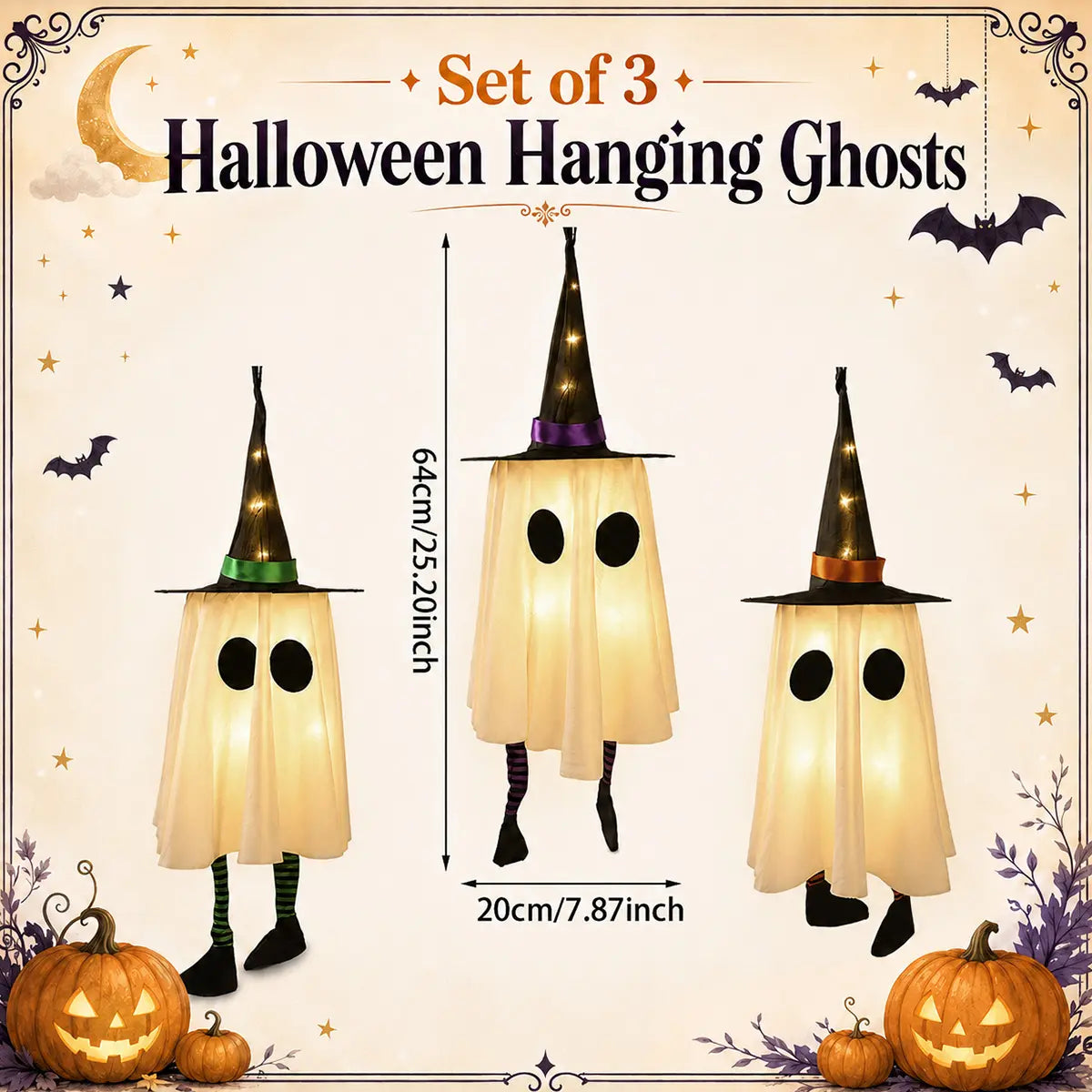 👻 3-Piece Halloween Hanging Ghost Decorations | Cute & Spooky Indoor & Outdoor Decor
