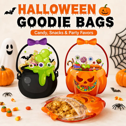 🎃 Halloween Plastic Gift Bags/Candy Bags | Suitable for Halloween parties, classrooms, and birthdays; ideal for distributing and storing treats for students, teachers, and neighbors.