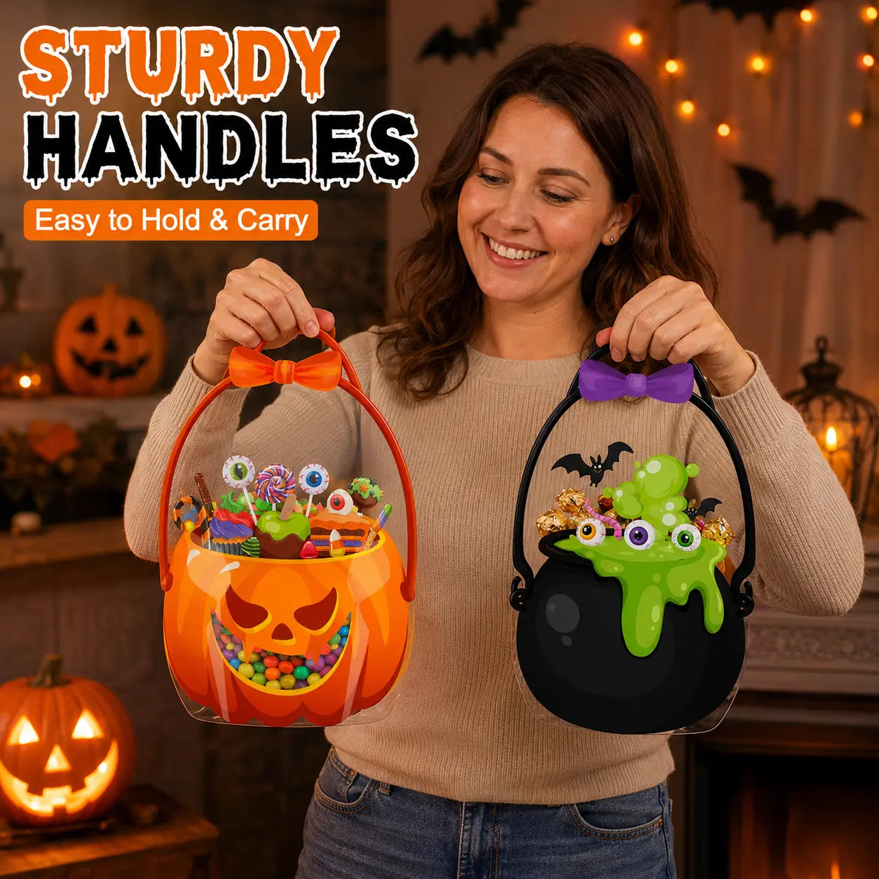 🎃 Halloween Plastic Gift Bags/Candy Bags | Suitable for Halloween parties, classrooms, and birthdays; ideal for distributing and storing treats for students, teachers, and neighbors.