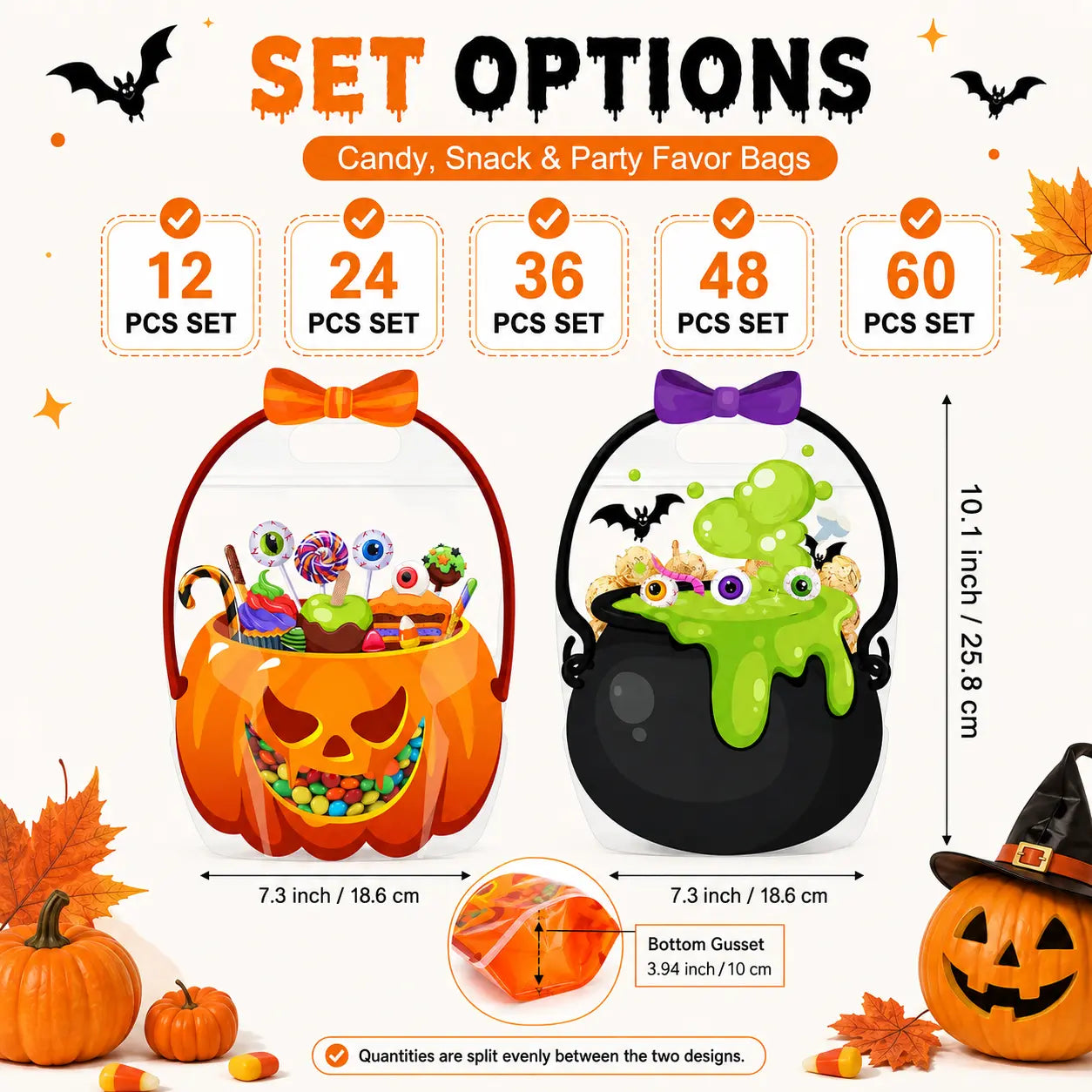 🎃 Halloween Plastic Gift Bags/Candy Bags | Suitable for Halloween parties, classrooms, and birthdays; ideal for distributing and storing treats for students, teachers, and neighbors.