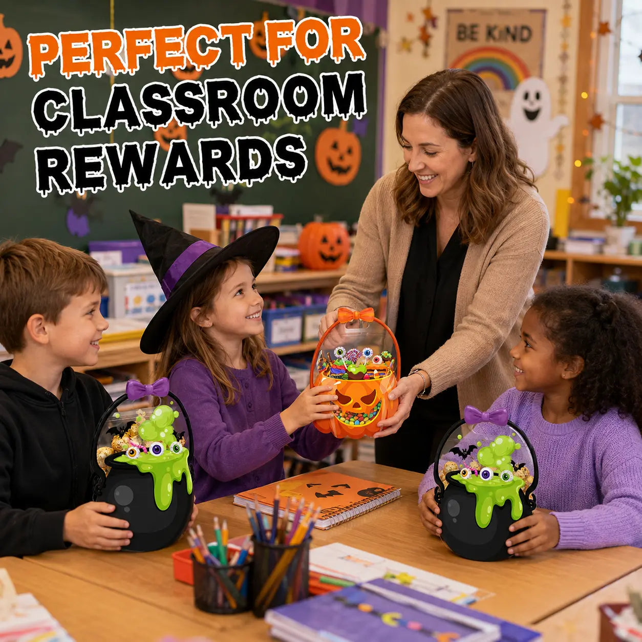 🎃 Halloween Plastic Gift Bags/Candy Bags | Suitable for Halloween parties, classrooms, and birthdays; ideal for distributing and storing treats for students, teachers, and neighbors.