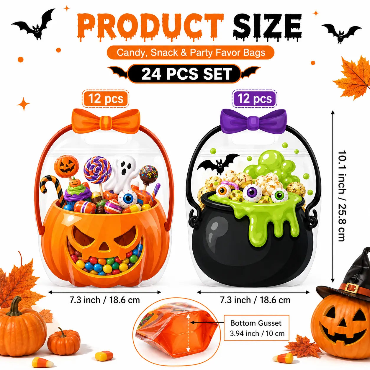 🎃 Halloween Plastic Gift Bags/Candy Bags | Suitable for Halloween parties, classrooms, and birthdays; ideal for distributing and storing treats for students, teachers, and neighbors.
