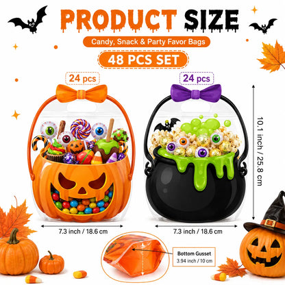 🎃 Halloween Plastic Gift Bags/Candy Bags | Suitable for Halloween parties, classrooms, and birthdays; ideal for distributing and storing treats for students, teachers, and neighbors.