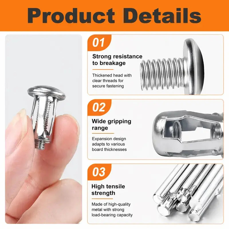 Heavy-Duty Carbon Steel Button Rivet Locking Nuts Set - Durable, Rustproof, Bolt-Compatible Industrial & Furniture Hardware for Panel Fixing, Sheet Metal Repair (M4, M5, M6 Sizes)