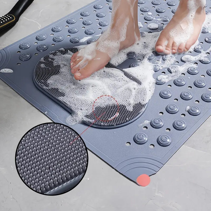 Non-Slip Shower Mat with Strong Suction Cups & Drain Holes | Foot Massage Bath Mat